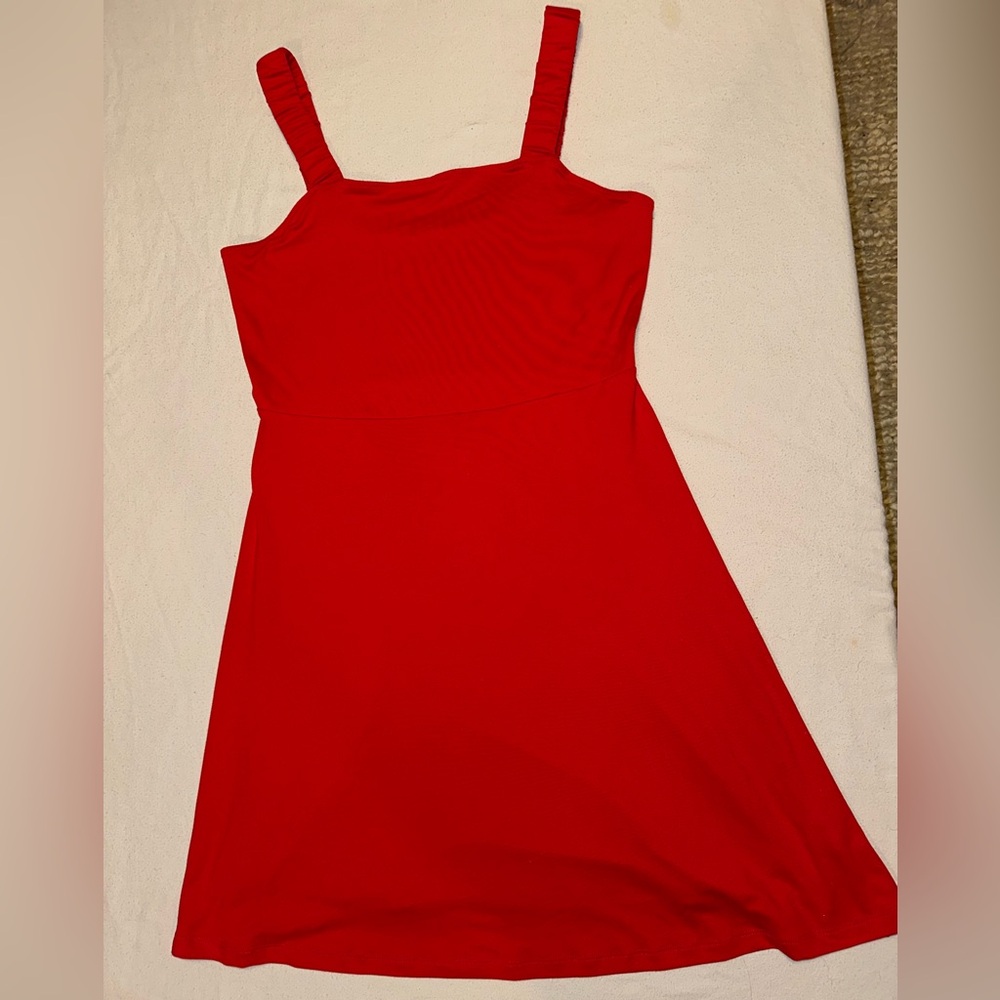 SO Bold Red Jumper Dress - Soft Material with Wide Straps - Size Medium